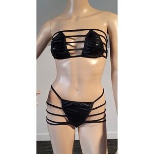 Women's Sexy Black Small Bikini Underwear Set Baby doll PVC ‎ SL3141